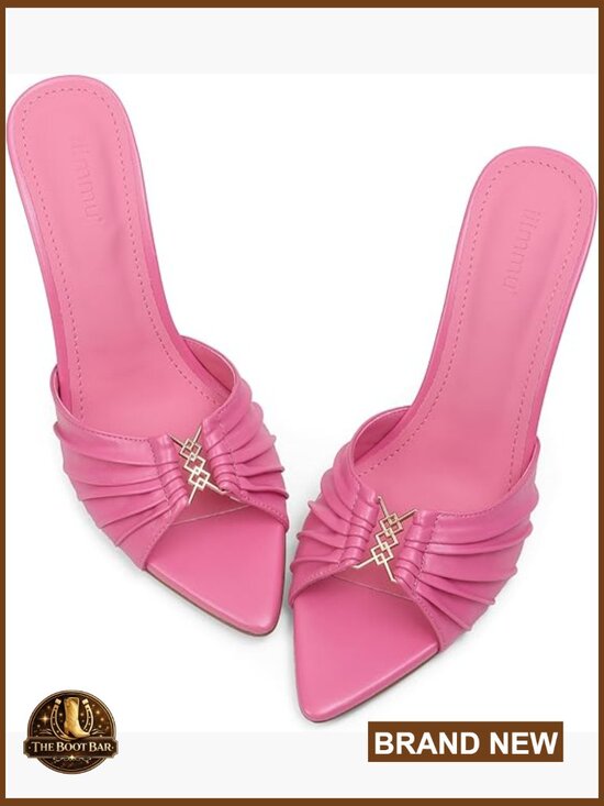Shoes - Heeled Mules Sandals Stiletto Peep Toe Slip On Faux Leather
